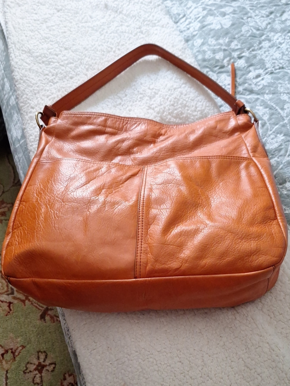 Margot New York Leather Shoulder Bag in Cognac Orange